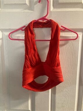 SHEIN Red Ribbed Halter Cutout Tank Top